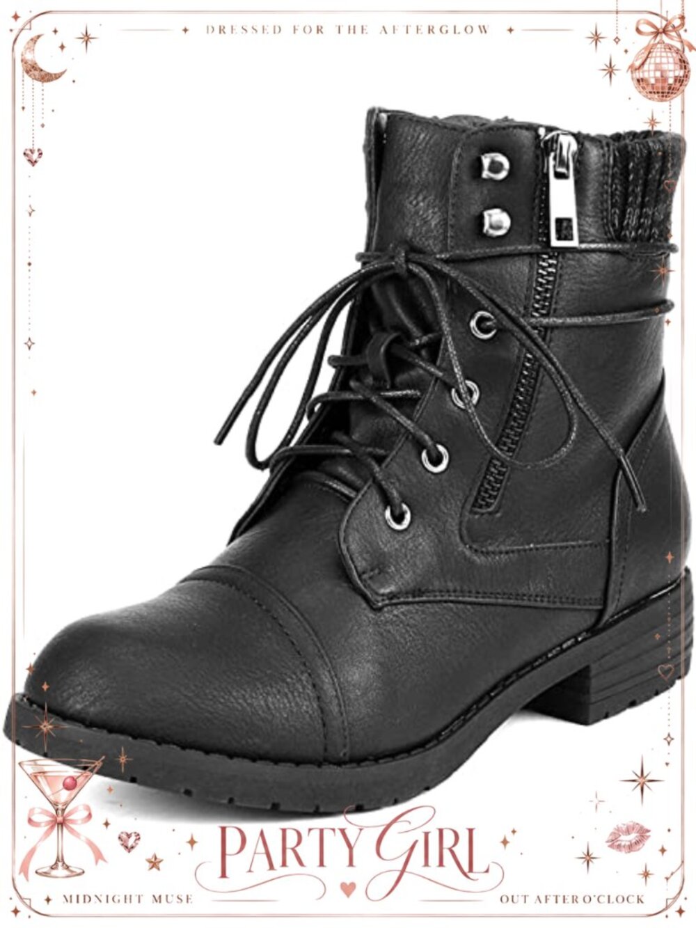 Women's Water-Resistant Faux Leather Ankle Boots Chunky Block Heel